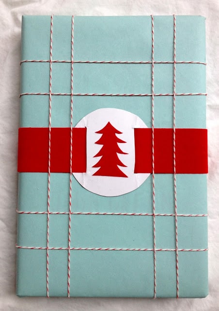 Pool paper with baker's twine turquoise and red Christmas wrapping