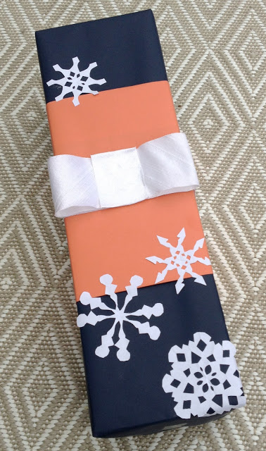 Navy and coral snowflake wrapping -- The Impatient Gardener