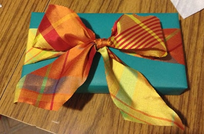 Teal paper with silk plaid ribbon