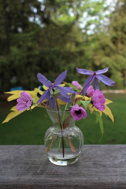 The Impatient Gardener: Clematis, geranium, bleeding heart bouquet