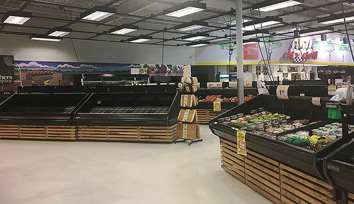 Grocery store with empty shelves