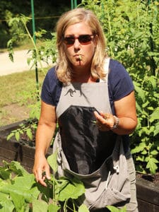 eating beans in the garden