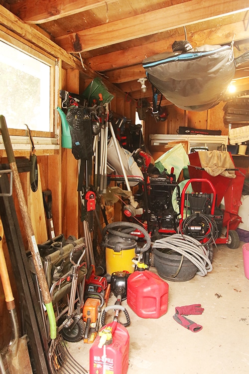 Messy garage before